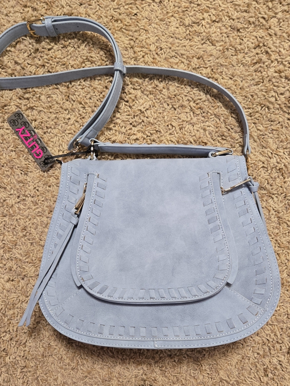 Glitzy Girlz Sky Blue Suede Western Style Crossbody Purse with Flap - Women